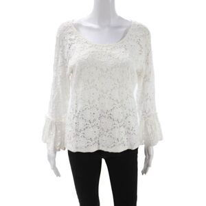 G Wheels Womens Bohemian Floral Long Sleeve Round Neck White Blouse Size XL